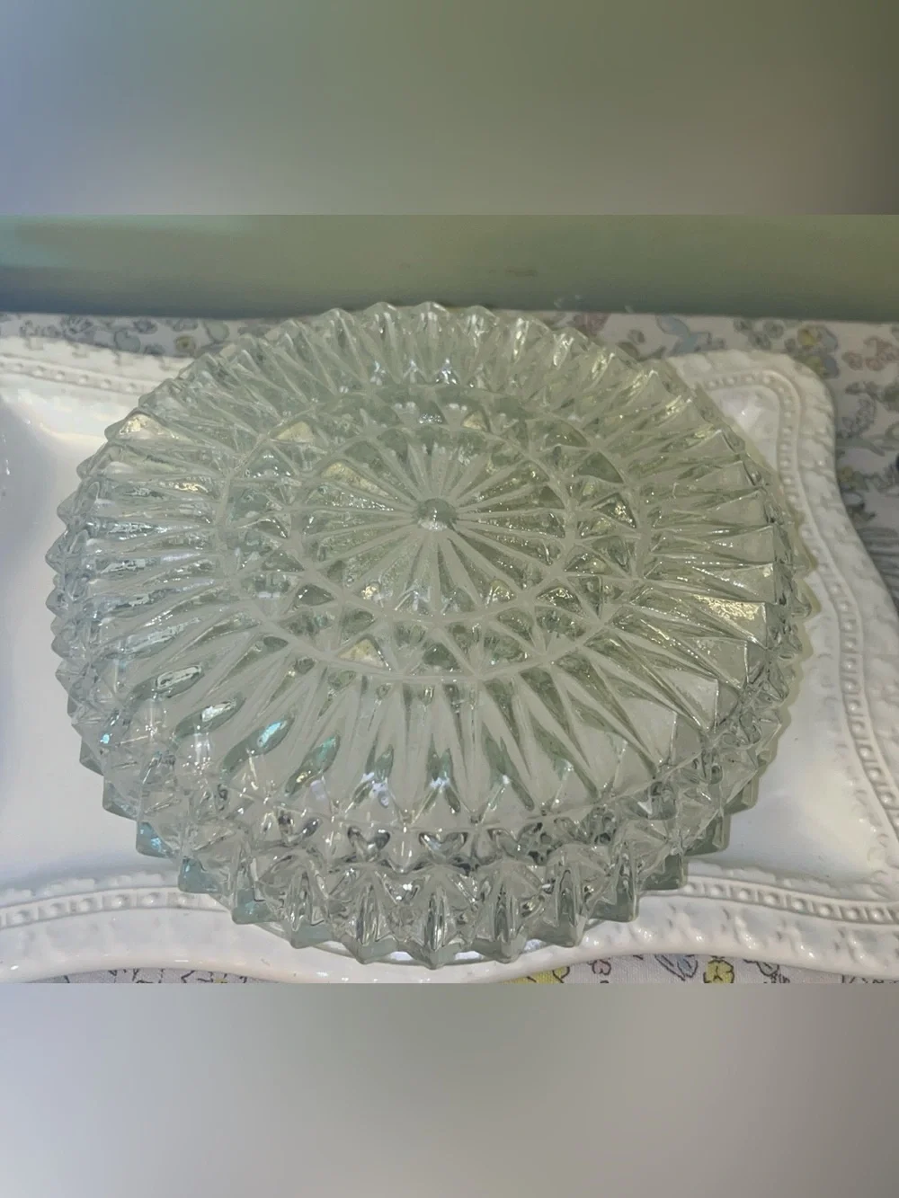Vintage clear pressed glass flush mount ceiling light fixture dome